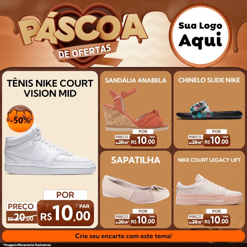 Modelo de Rede Social para Feed Facebook com o tema Páscoa de Ofertas para Calçados