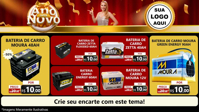 Modelo de TV para TV Horizontal com o tema Super Ano Novo para Baterias Elétricas