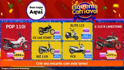 Modelo de TV para TV Horizontal com o tema Esquenta de Carnaval para Concessionaria de Motos