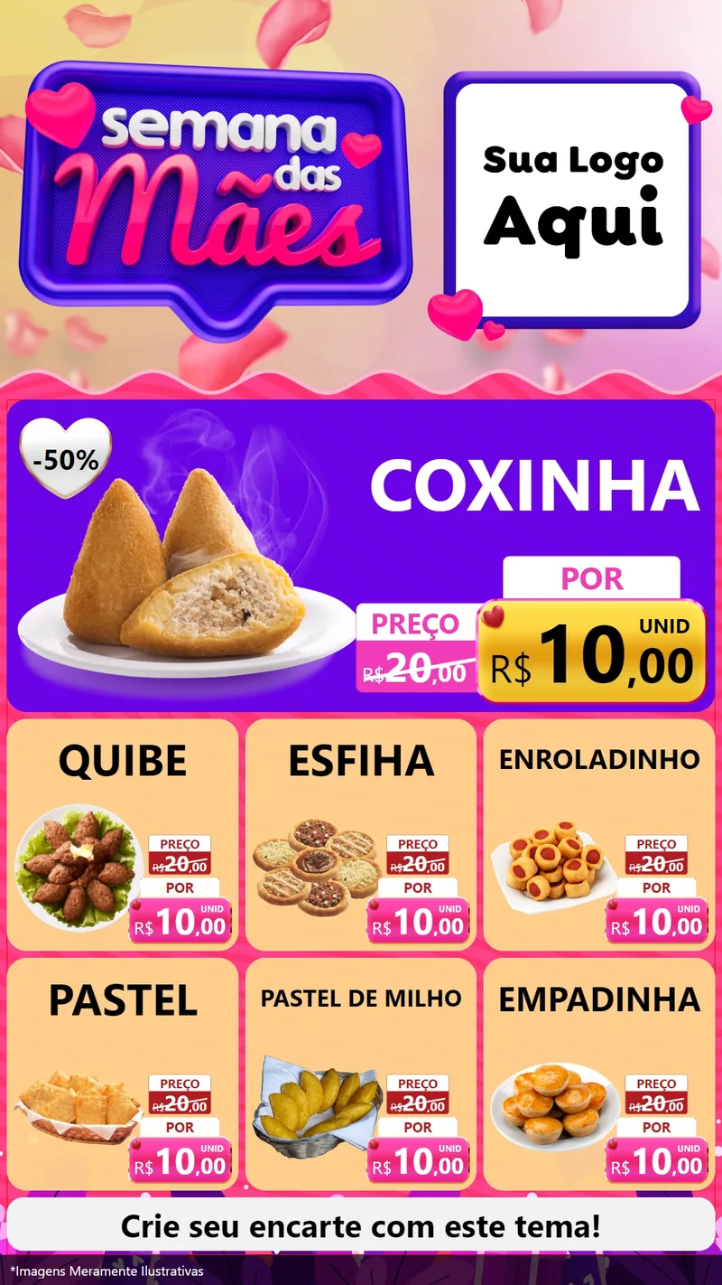 Modelo de Rede Social para Stories com o tema Semana das Mães para Salgadaria