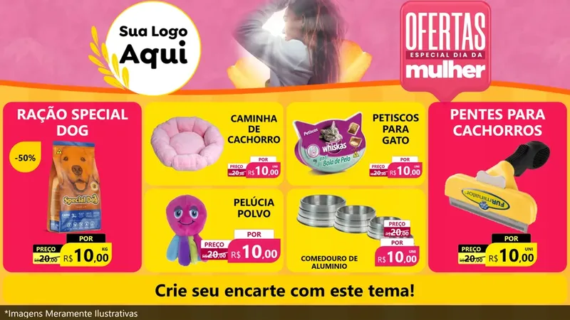 Modelo de TV para TV Horizontal com o tema Ofertas - Especial Dia Das Mulheres para Pet Shop