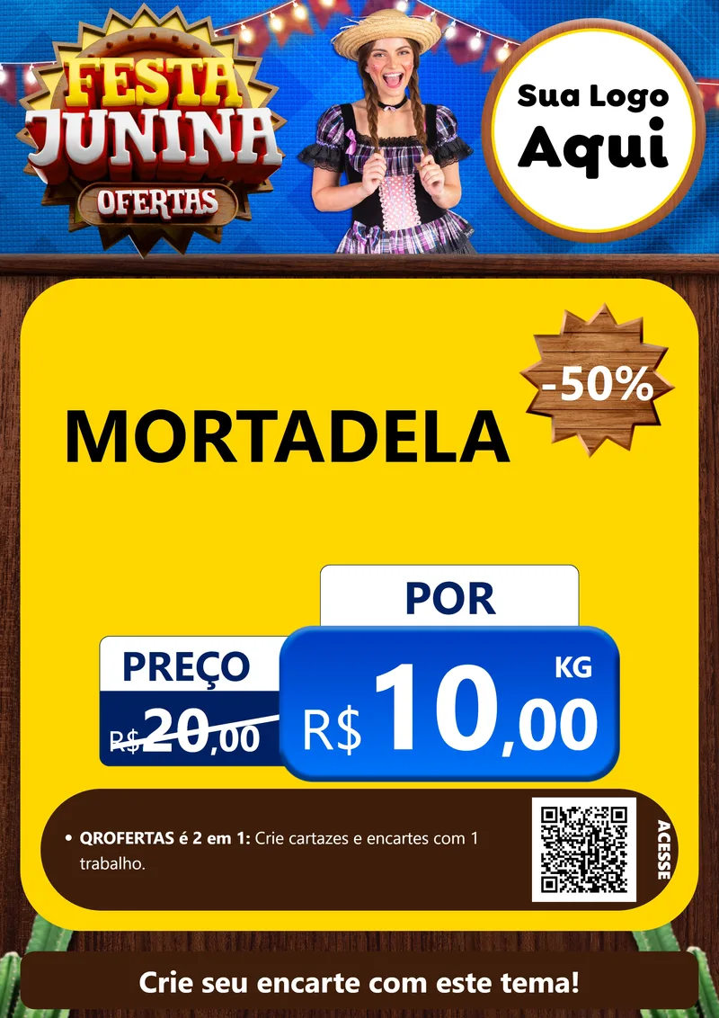 Modelo de Cartaz para Cartaz A4 Vertical com o tema Festa Junina Ofertas para Frios e Laticínios