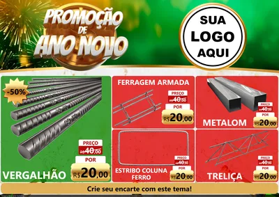 Modelo de Encarte para Encarte A4 Horizontal com o tema Promoção de Ano Novo para Ferragens
