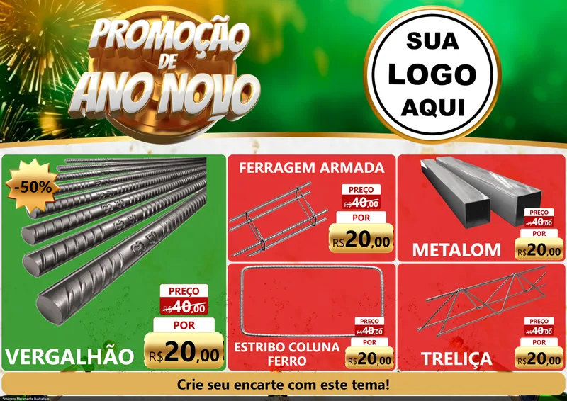 Modelo de Encarte para Encarte A4 Horizontal com o tema Promoção de Ano Novo para Ferragens