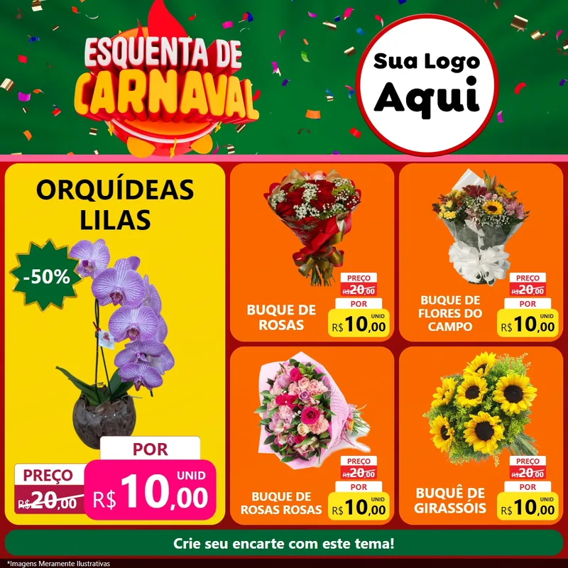 Modelo de Rede Social para Feed Facebook com o tema Esquenta de Carnaval para Floricultura e jardim