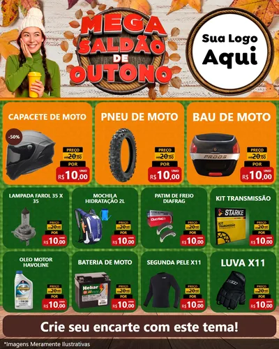 Modelo de Rede Social para Feed Instagram com o tema Mega Saldão de Outono para Moto peças