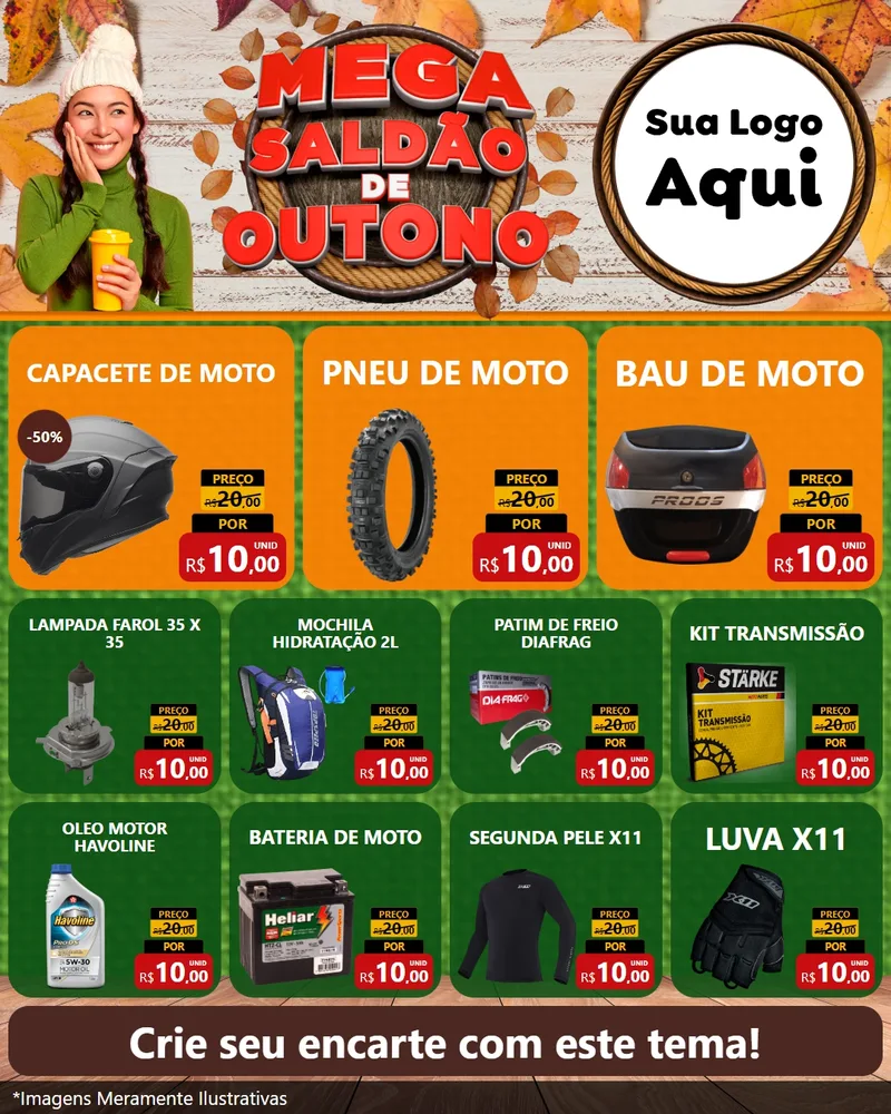 Modelo de Rede Social para Feed Instagram com o tema Mega Saldão de Outono para Moto peças