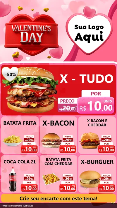 Modelo de Rede Social para Stories com o tema Valentine's Day para Hamburgueria