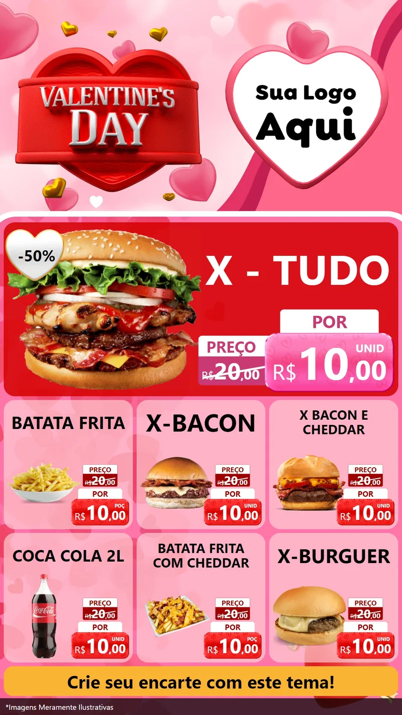 Modelo de Rede Social para Stories com o tema Valentine's Day para Hamburgueria