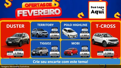 Modelo de TV para TV Horizontal com o tema Ofertas de Fevereiro para Concessionaria de Carros
