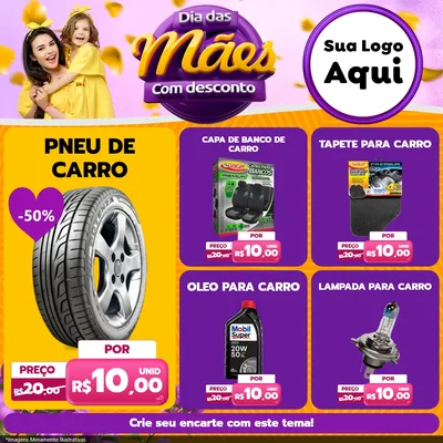 Modelo de Rede Social para Feed Facebook com o tema Dia das Mães com Desconto para Auto peças