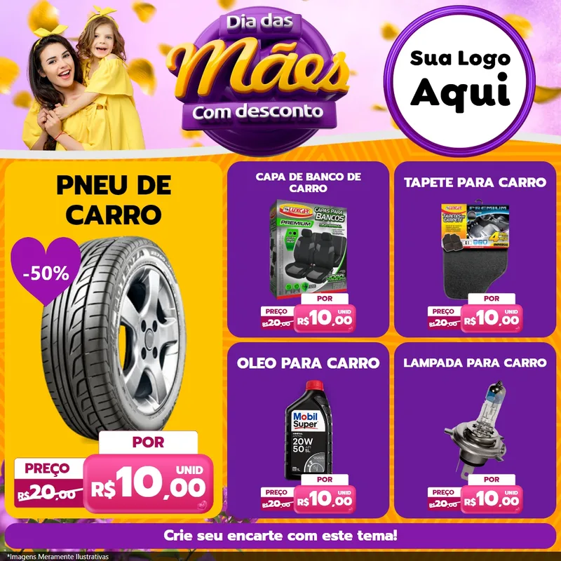 Modelo de Rede Social para Feed Facebook com o tema Dia das Mães com Desconto para Auto peças