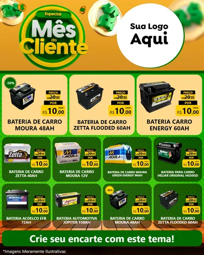 Modelo de Rede Social para Feed Instagram com o tema Especial Mês do Cliente para Baterias Elétricas