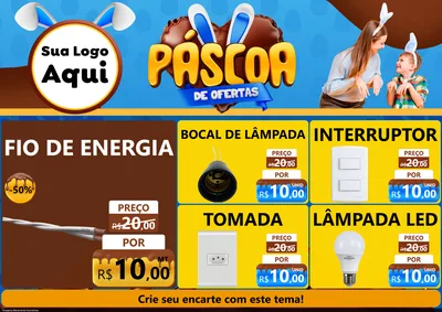 Modelo de Encarte para Encarte A4 Horizontal com o tema Páscoa de Ofertas para Materiais Elétricos