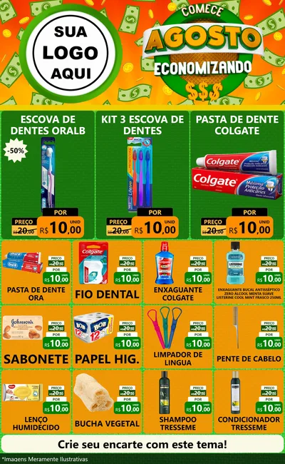Modelo de Encarte para Encarte Grande com o tema Comece Agosto Economizando para Higiene Pessoal