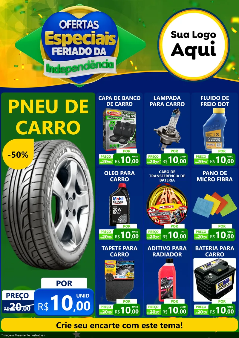 Modelo de Encarte para Encarte A4 Vertical com o tema Ofertas Especiais Feriado da Independência para Auto peças