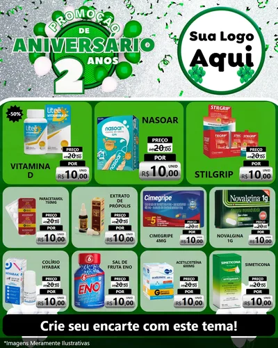 Modelo de Rede Social para Feed Instagram com o tema Promoção de Aniversário - 2 Anos para Farmácia