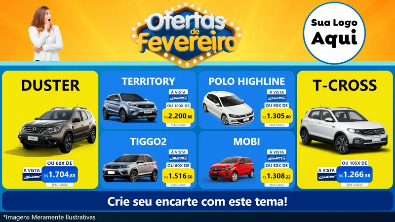 Modelo de TV para TV Horizontal com o tema Ofertas de Fevereiro para Concessionaria de Carros