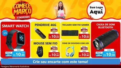 Modelo de TV para TV Horizontal com o tema Comece Março Economizando para Informática