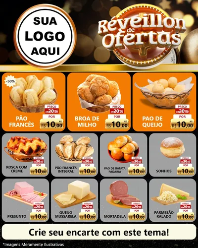 Modelo de Rede Social para Feed Instagram com o tema Réveillon de Ofertas para Padaria