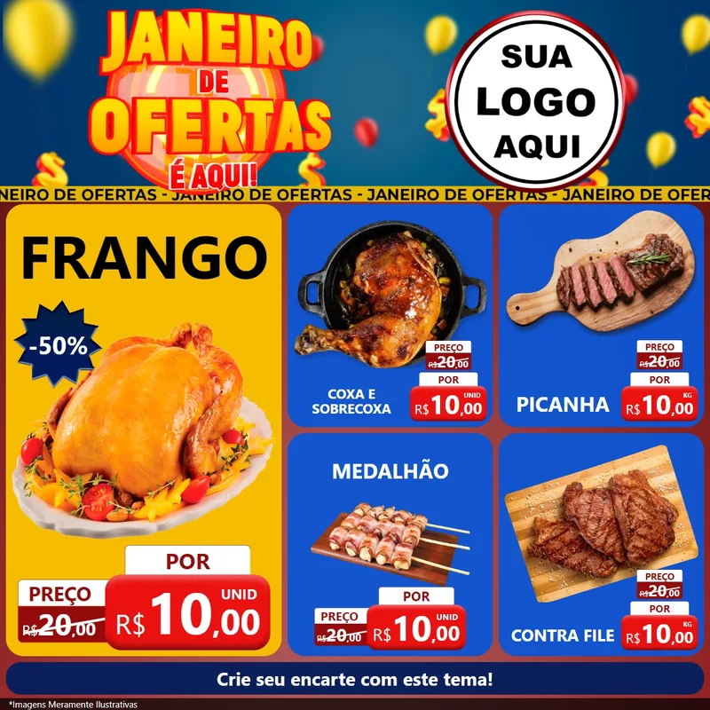 Modelo de Rede Social para Feed Facebook com o tema Janeiro de Ofertas É Aqui! para Assados
