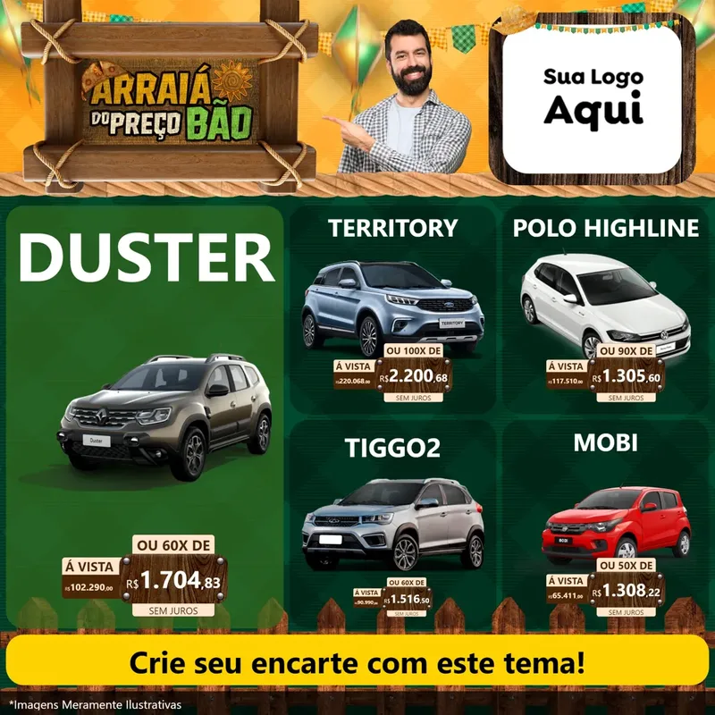 Modelo de Rede Social para Feed Facebook com o tema Arraiá do preço bão para Concessionaria de Carros