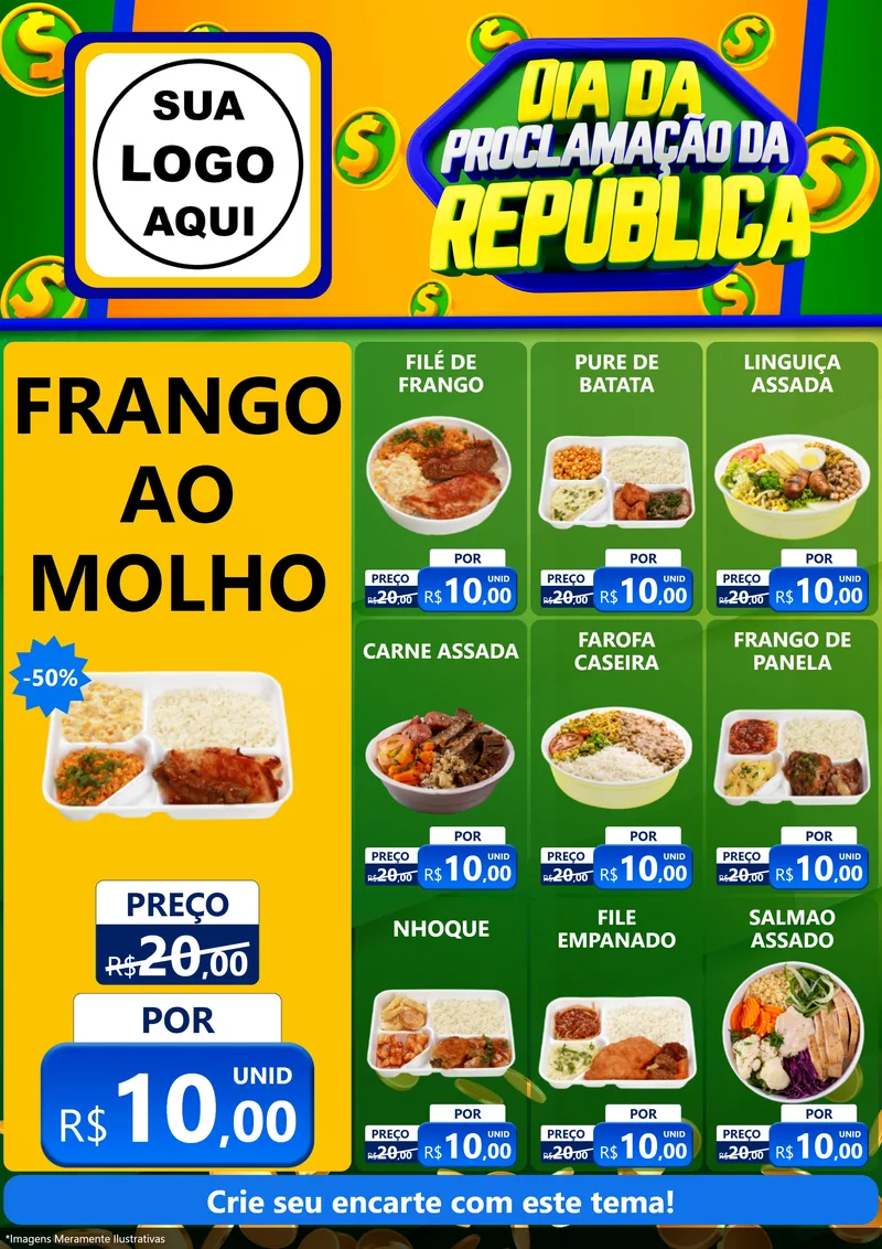Modelo de Encarte para Encarte A4 Vertical com o tema Dia Da Proclamação da República para Restaurante