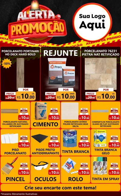 Modelo de Encarte para Encarte Grande com o tema Alerta de Promoção para Pisos e revestimentos