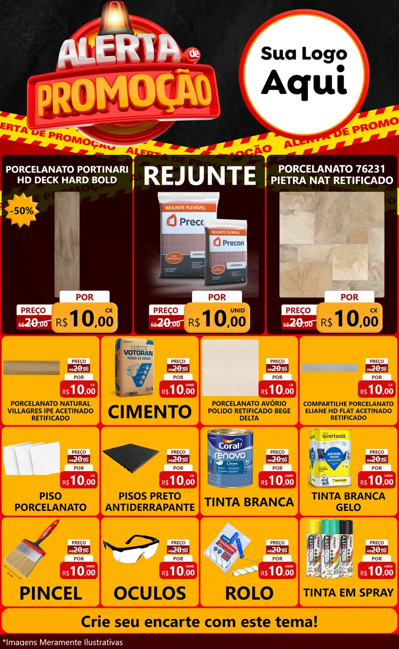 Modelo de Encarte para Encarte Grande com o tema Alerta de Promoção para Pisos e revestimentos