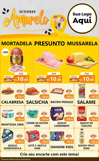 Modelo de Encarte para Encarte Grande com o tema Setembro Amarelo para Frios e Laticínios
