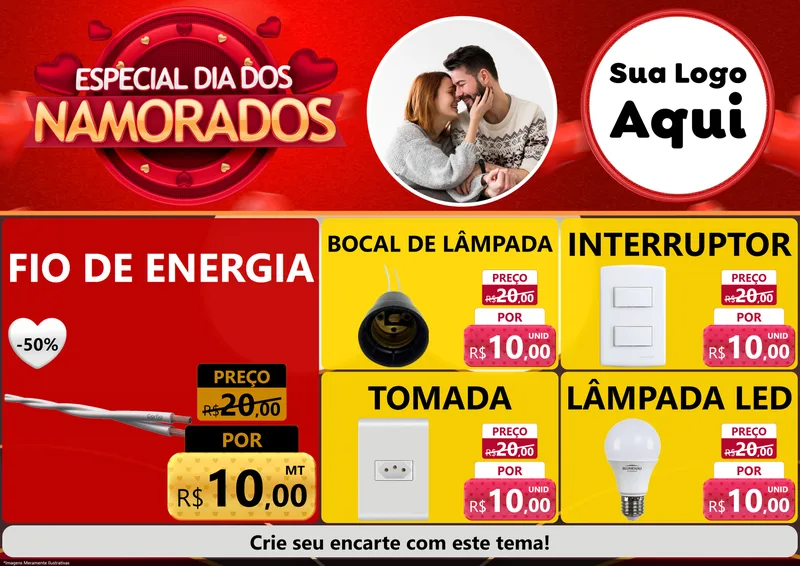 Modelo de Encarte para Encarte A4 Horizontal com o tema Especial Dia Dos Namorados para Materiais Elétricos