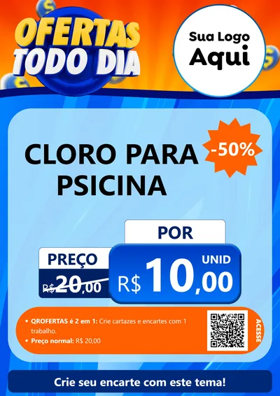 Modelo de Cartaz para Cartaz A4 Vertical com o tema Ofertas Todo Dia para Produtos para Piscina
