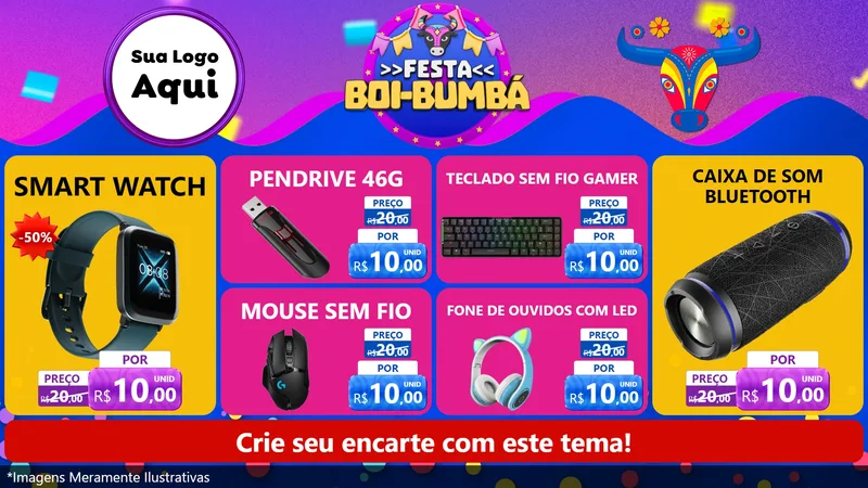 Modelo de TV para TV Horizontal com o tema Festa Boi-Bumbá para Informática