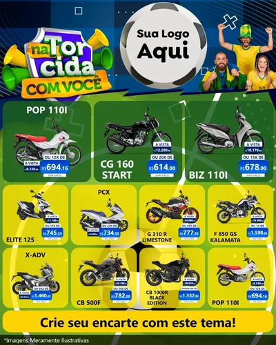 Modelo de Rede Social para Feed Instagram com o tema Na Torcida Com Você - Copa para Concessionaria de Motos