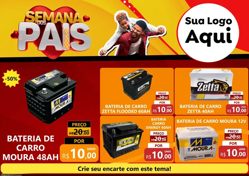 Modelo de Encarte para Encarte A4 Horizontal com o tema Semana Dos Pais para Baterias Elétricas
