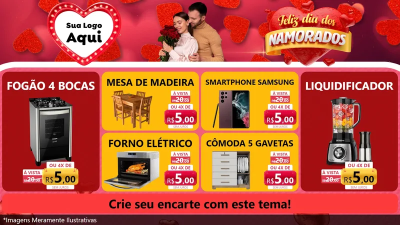 Modelo de TV para TV Horizontal com o tema Feliz Dia Dos Namorados para Móveis e Eletro