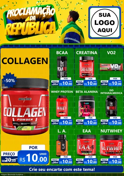 Modelo de Encarte para Encarte A4 Vertical com o tema Proclamação da República para Suplementos alimentares