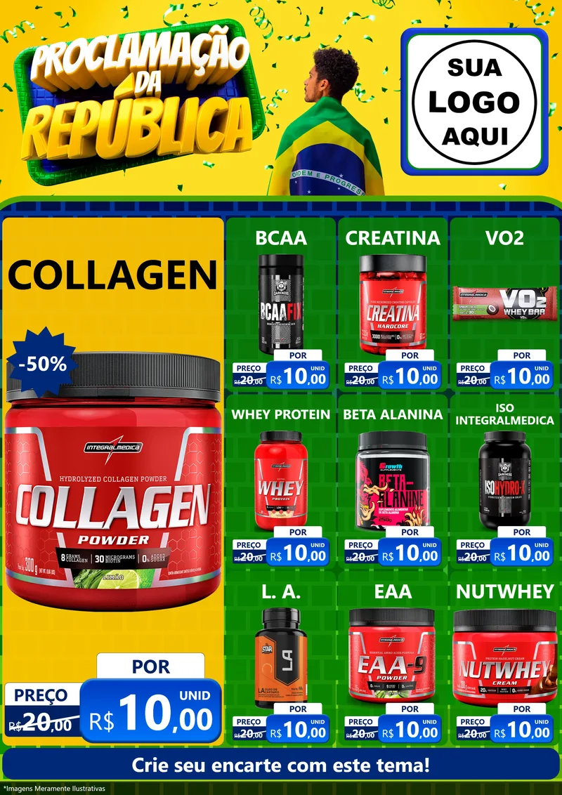 Modelo de Encarte para Encarte A4 Vertical com o tema Proclamação da República para Suplementos alimentares