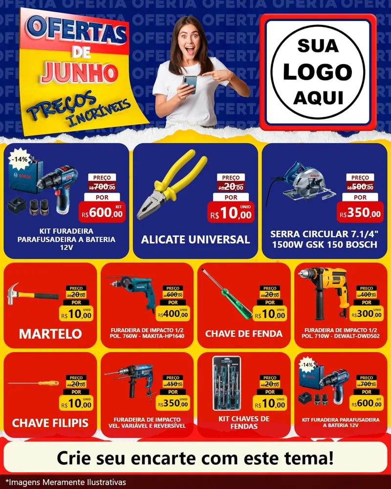 Modelo de Rede Social para Feed Instagram com o tema Ofertas de Junho - Preços Incríveis para Maquinas e Ferramentas