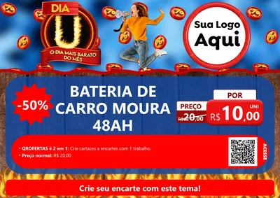 Modelo de Cartaz para Cartaz A4 Horizontal com o tema Dia U - O Dia Mais Barato Do Mês para Baterias Elétricas