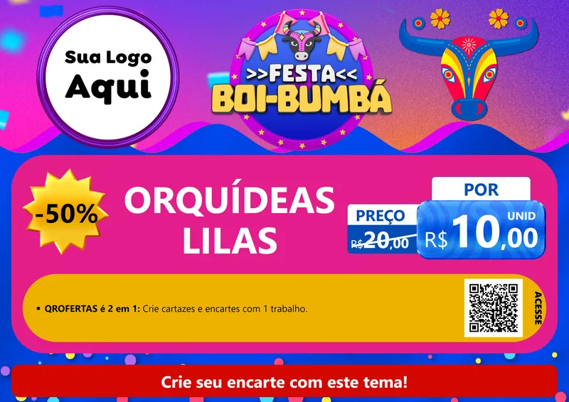 Modelo de Cartaz para Cartaz A4 Horizontal com o tema Festa Boi-Bumbá para Floricultura e jardim