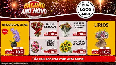 Modelo de TV para TV Horizontal com o tema Saldão de Ano Novo para Floricultura e jardim