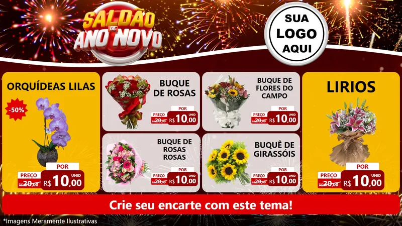 Modelo de TV para TV Horizontal com o tema Saldão de Ano Novo para Floricultura e jardim