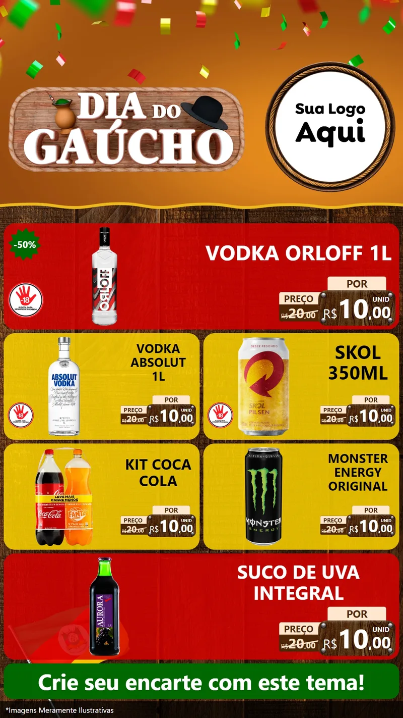 Modelo de TV para TV Vertical com o tema Dia do Gaúcho para Distribuidora de bebidas