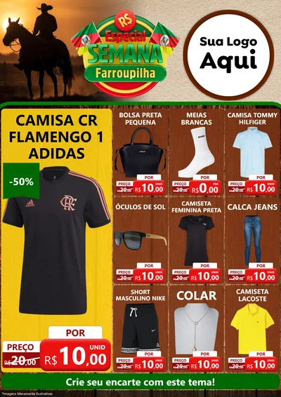 Modelo de Encarte para Encarte A4 Vertical com o tema Especial Semana Farroupilha para Roupas e acessórios