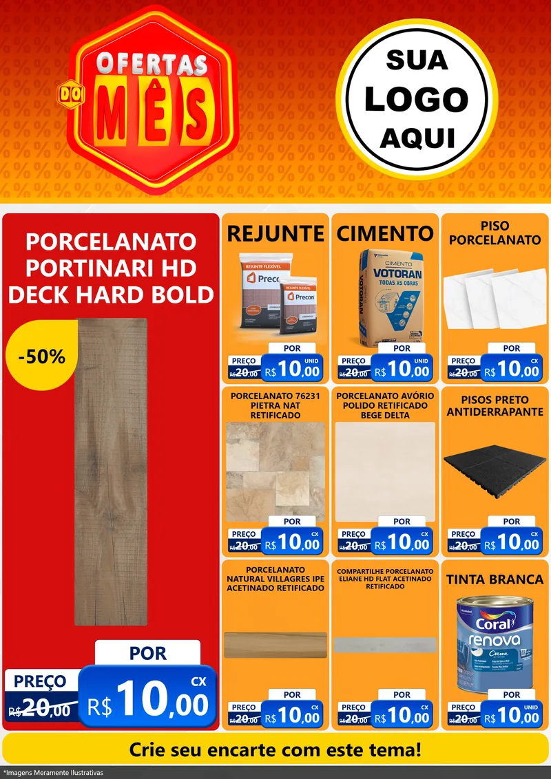 Modelo de Encarte para Encarte A4 Vertical com o tema Ofertas do Mês para Pisos e revestimentos