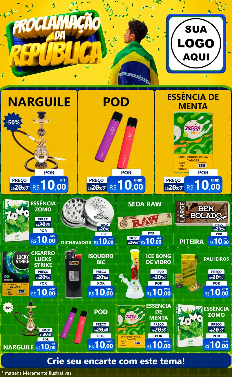Modelo de Encarte para Encarte Grande com o tema Proclamação da República para Tabacaria