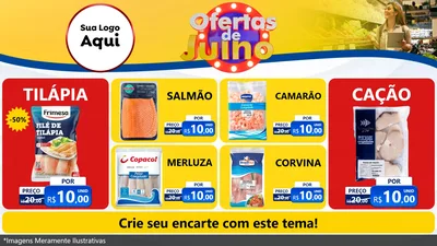 Modelo de TV para TV Horizontal com o tema Ofertas de Julho para Peixaria