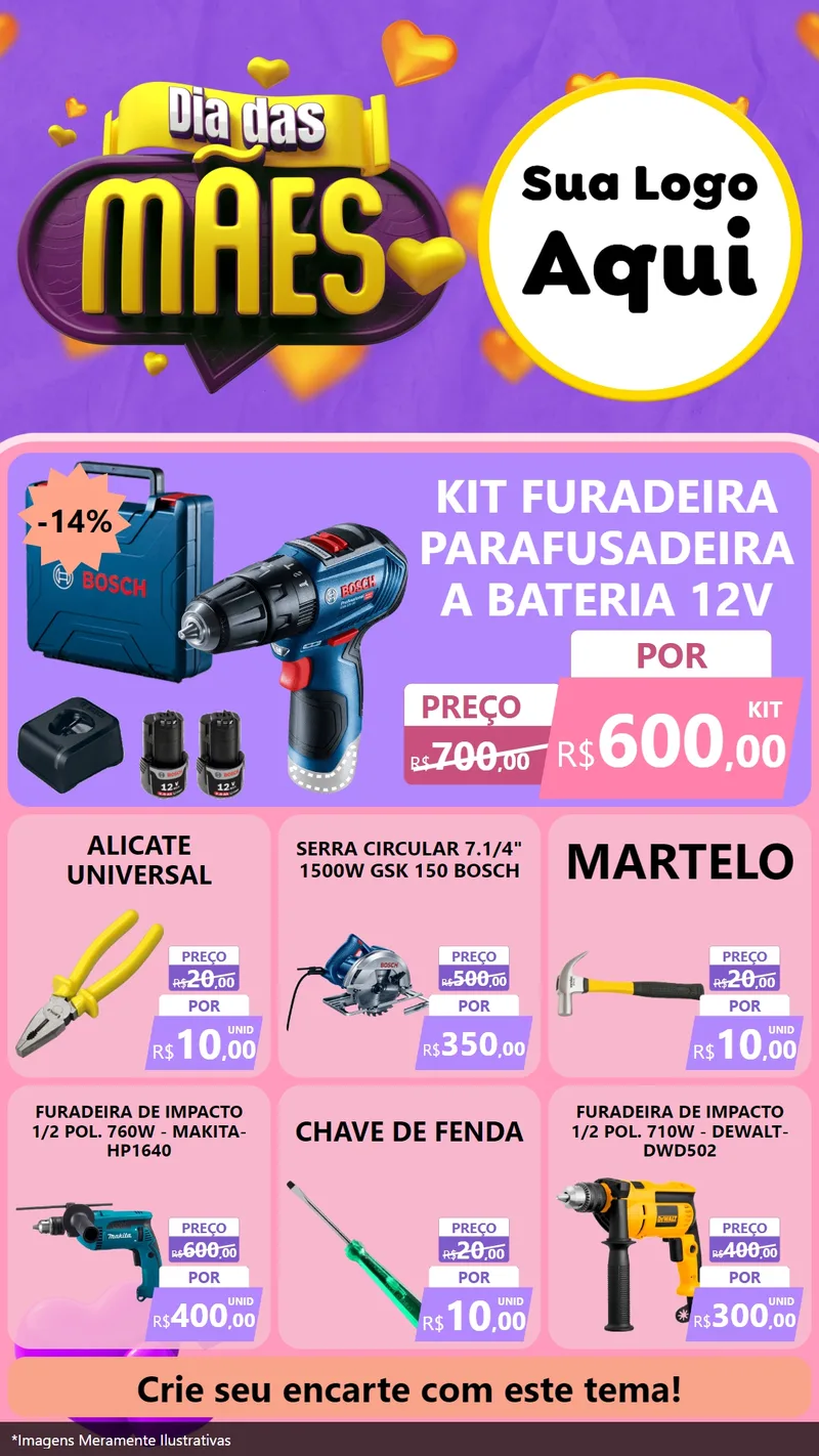 Modelo de Rede Social para Stories com o tema Dia das Mães para Maquinas e Ferramentas