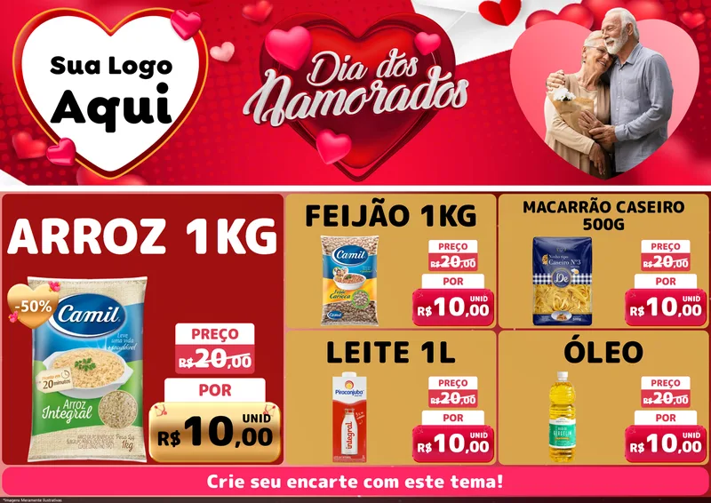 Modelo de Encarte para Encarte A4 Horizontal com o tema Dia Dos Namorados para Supermercado